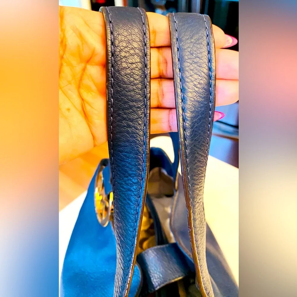 MICHAEL KORS Fulton Blue Pebble Leather Gold MK Logo Hobo Shoulder Bag, EUC
